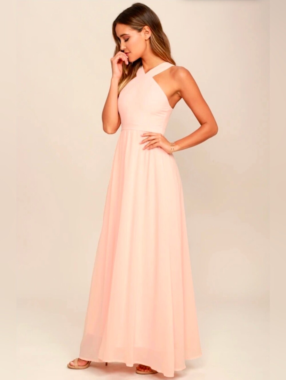 Lulu's Beautiful Peach Halter Sleeveless Maxi Dress Size S